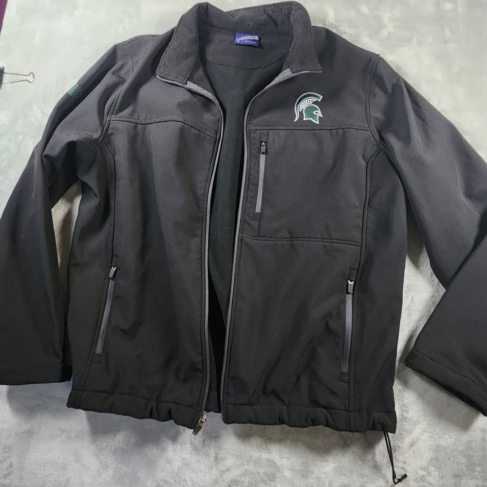 Michigan‎ State Spartans Jacket Mens L Black Fleece Full Zip NCAA Sports